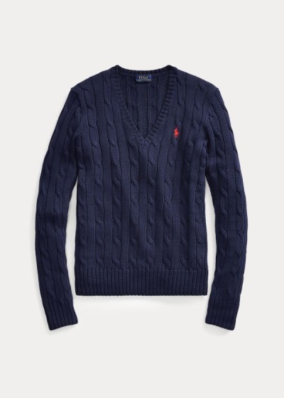 Polo Ralph Lauren Cable-Knit V-Neck Striktrøje Dame Danmark (AYPLQ0639)